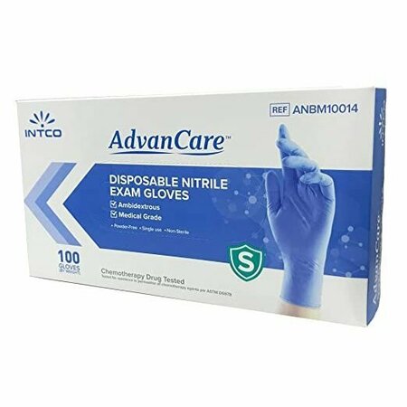 ADVANCED CARE Nitrile Exam Gloves, 3.5 mil Palm, Nitrile, Powder-Free, S, 10 PK, Blue ANBM10014